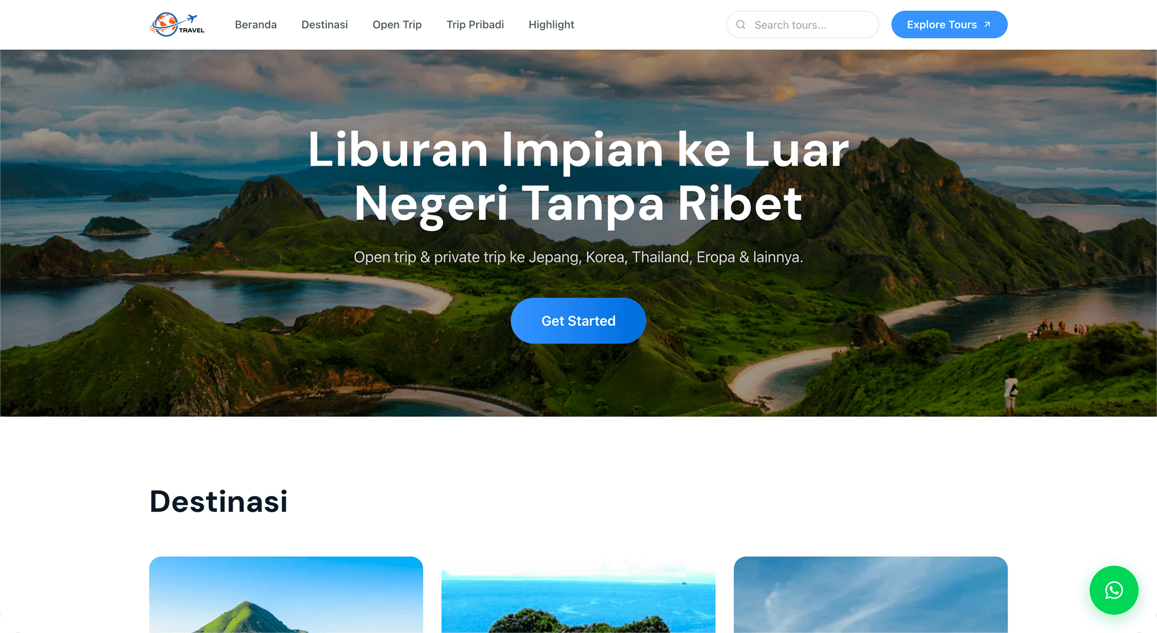 Contoh website travel agent yang dibangun dengan WebTour