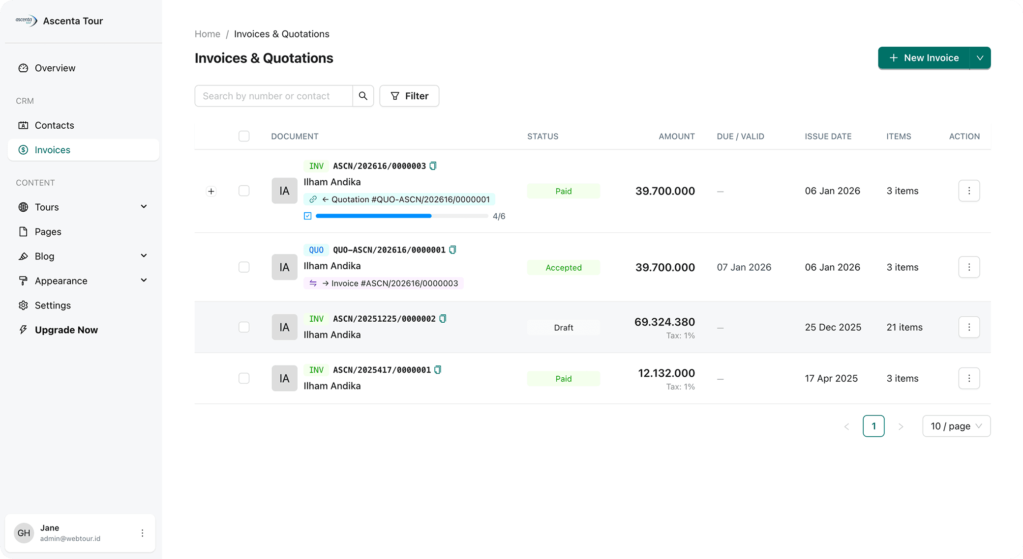 WebTour CRM Dashboard